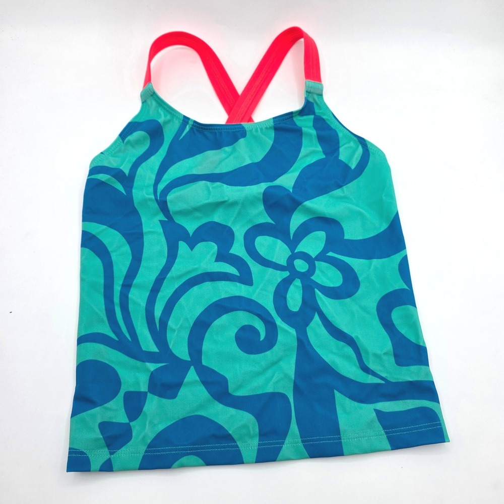 Mini Boden Girls‎ Teal Blue Pink Floral Tankini Swim Top NWT Size 8-9Y